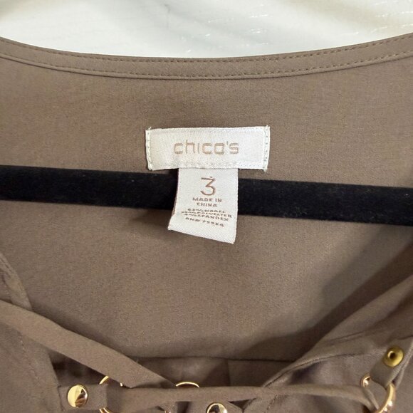 Chico's Lace Up Utility Tunic Top Roll Tab Sleeve Taupe Size 3 16 - Picture 5 of 5